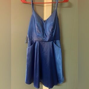 City Studios blue silk dress with pockets